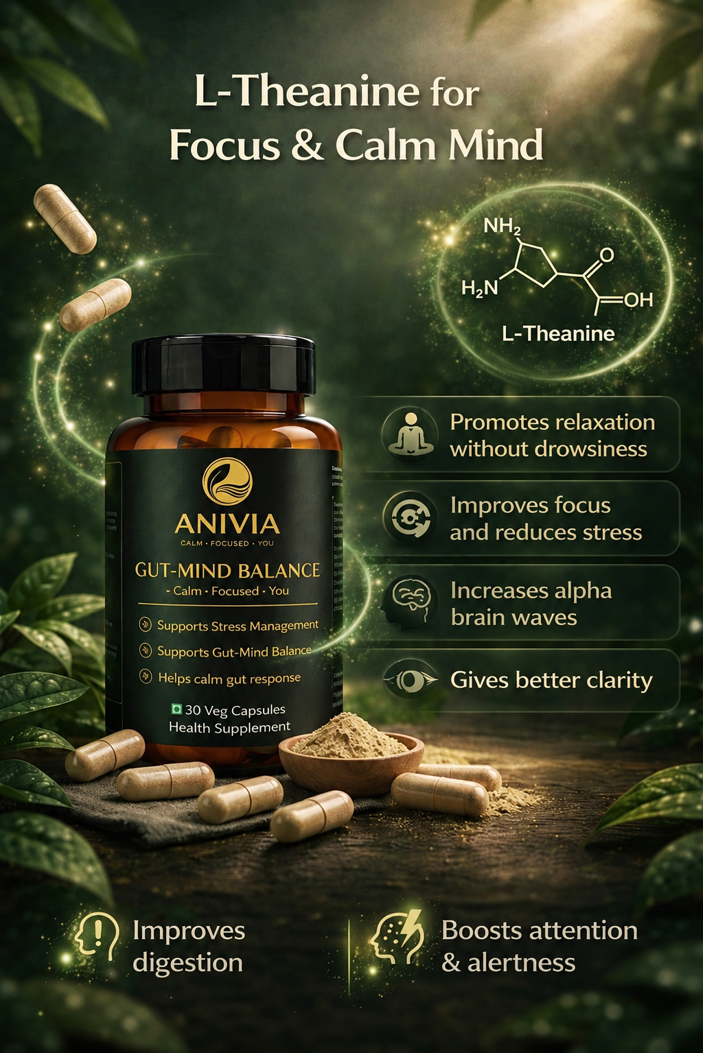Anivia Gut-Mind Balance| IBS Relief + Gut Mind Support Capsules